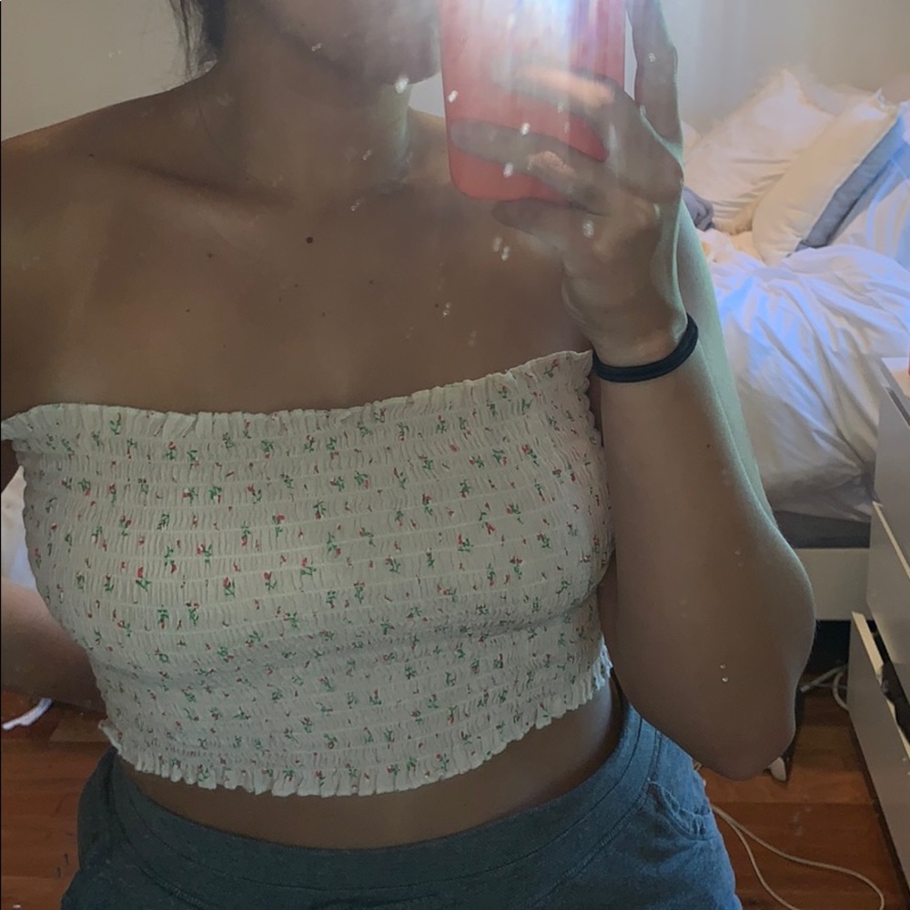 pink floral ruched Brandy Melville tube top